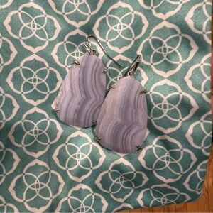 Kendra Scott Kristina Blue Lace Agate Rhodium Drop Earrings